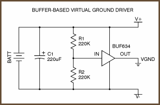 BUF634-based split power supply
