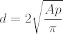 d = 2 times the square root of A p over pi