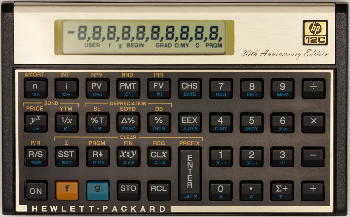 HP-12C 30th Anniversary Edition, front-side shot