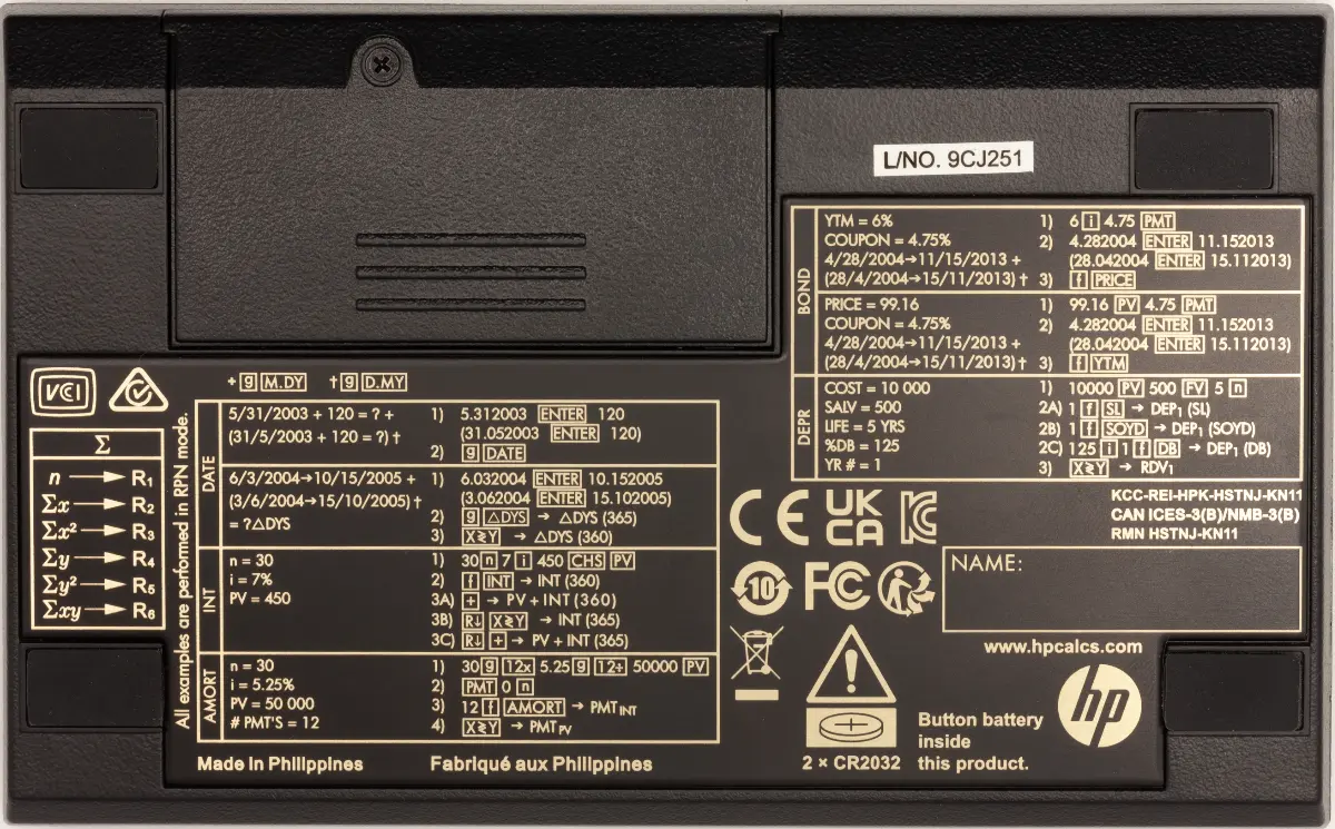 HP-12C 2022 design, back-side shot