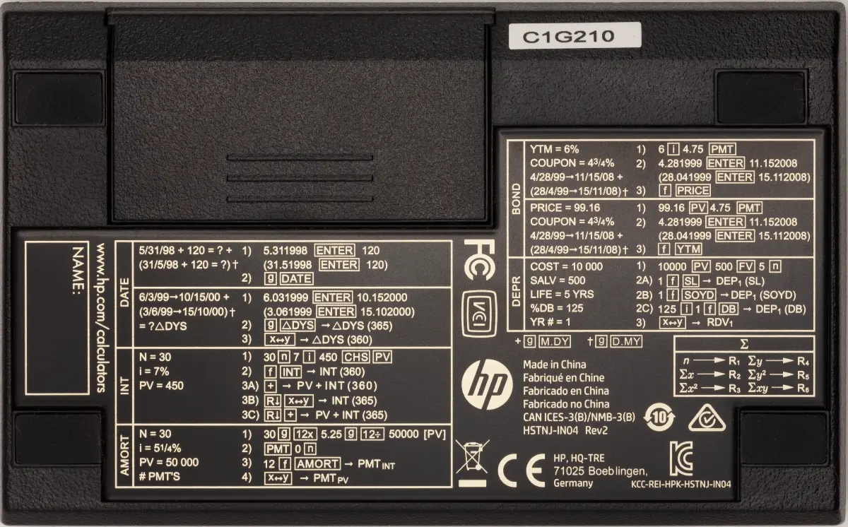HP-12C ARM v2 design, mfr 2021, back-side shot