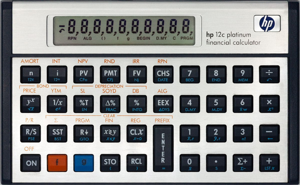 HP 12c Platinum, blue-back sequel with parens feature set added