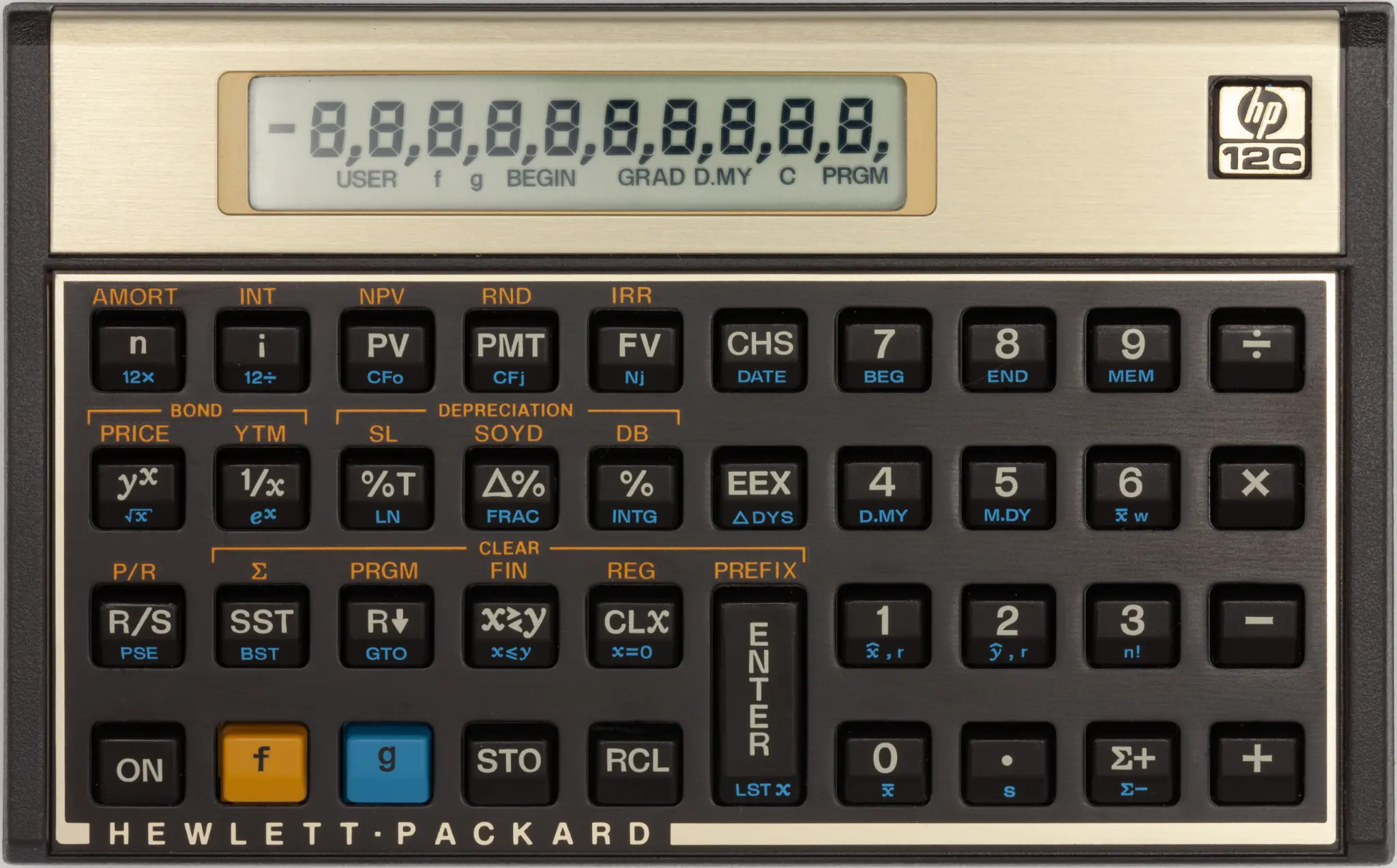 HP-12C, front side, 1985